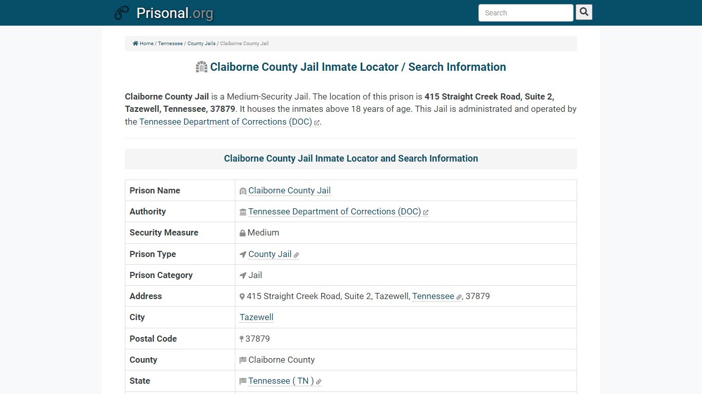 Claiborne County Jail Inmate Locator / Search Information