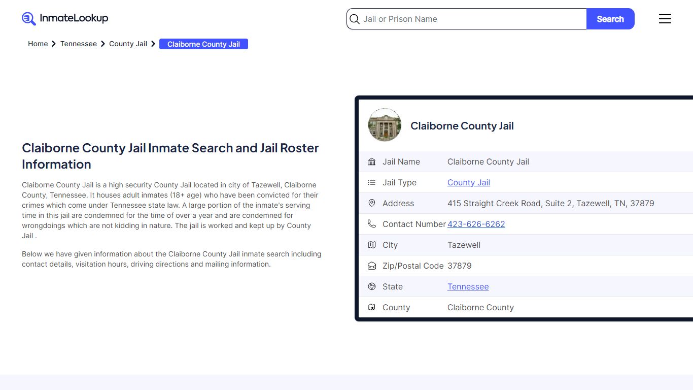 Claiborne County Jail Inmate Search, Jail Roster ... - Inmate Lookup